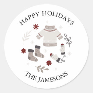 Scandinavian Happy Holidays Gift Tag Sticker
