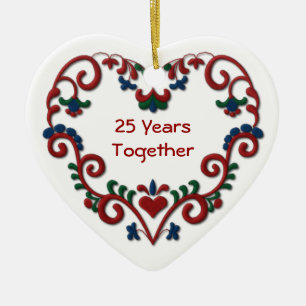 Scandinavian Heart 25 Years Together Ceramic Tree Decoration