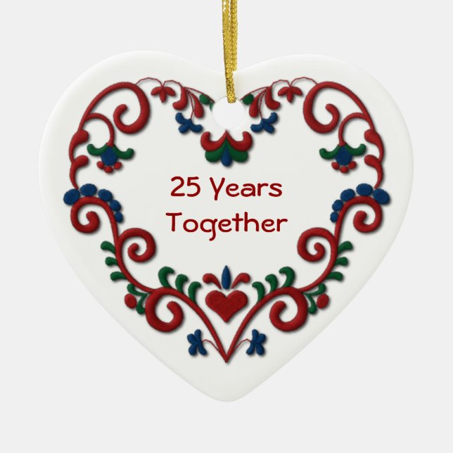 Scandinavian Heart 25 Years Together Ceramic Tree Decoration (Front)
