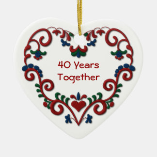Scandinavian Heart 40 Years Together Ceramic Tree Decoration