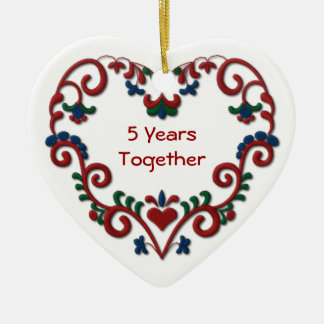 Scandinavian Heart 5 Years Together Ceramic Tree Decoration