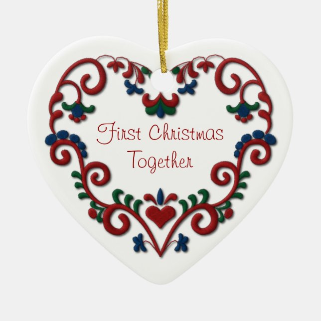 Scandinavian Heart First Christmas Together Ceramic Tree Decoration (Front)