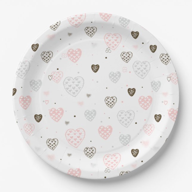 Scandinavian Hearts Pattern Paper Plate (Front)