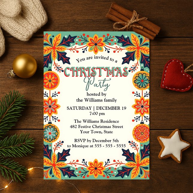 Scandinavian Holiday Folk Art Christmas Party Invitation (Creator Uploaded)