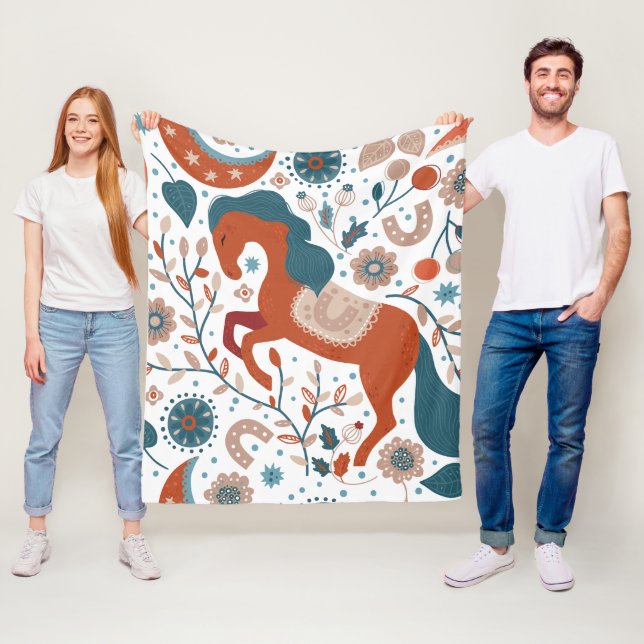 Scandinavian Horse Cute Fleece Blanket (In Situ)
