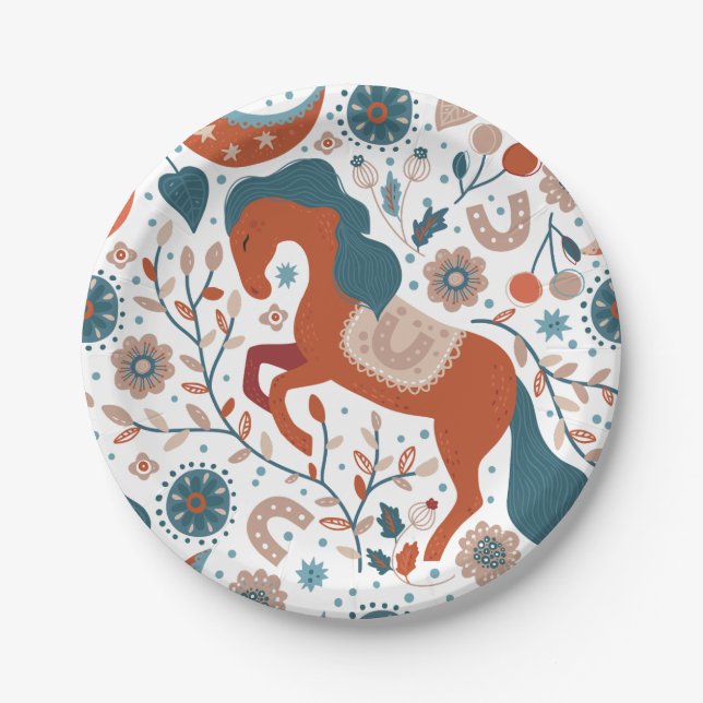 Scandinavian Horse Cute Paper Plate (Front)