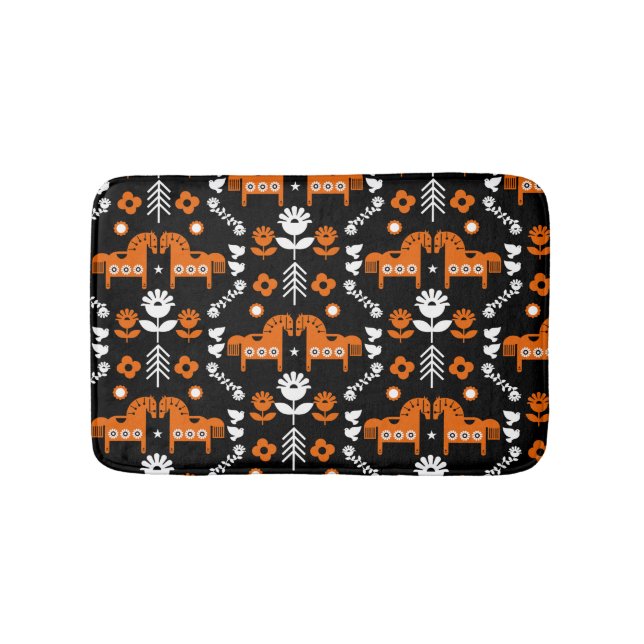 Scandinavian Horse Folk Art Bath Mat (Front)