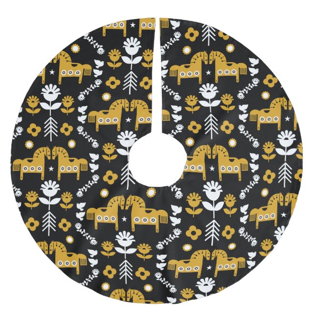 Scandinavian Horse Folk Art Brushed Polyester Tree Skirt (Front)