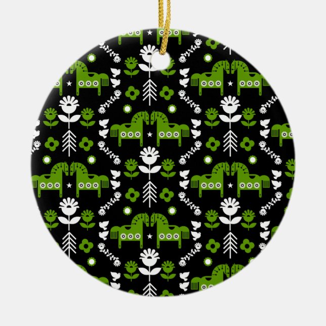 Scandinavian Horse Folk Art Ceramic Tree Decoration (Front)