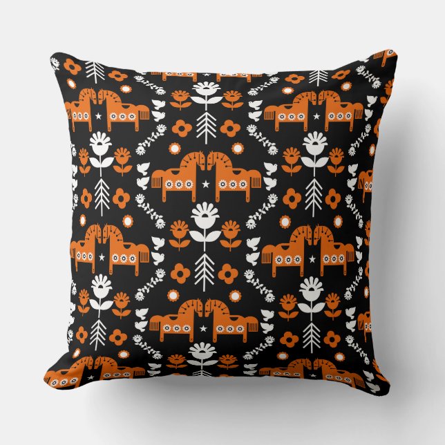 Scandinavian Horse Folk Art Cushion (Front)