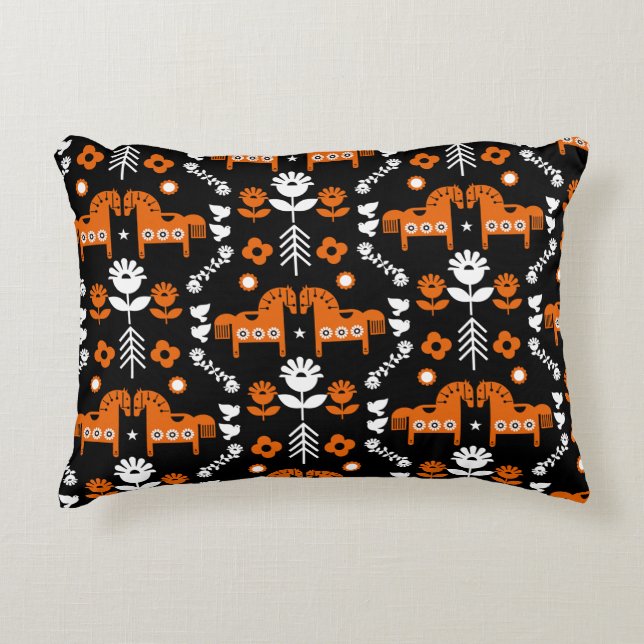 Scandinavian Horse Folk Art Decorative Cushion (Front)