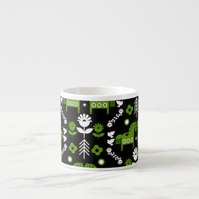 Scandinavian Horse Folk Art Espresso Cup (Front)