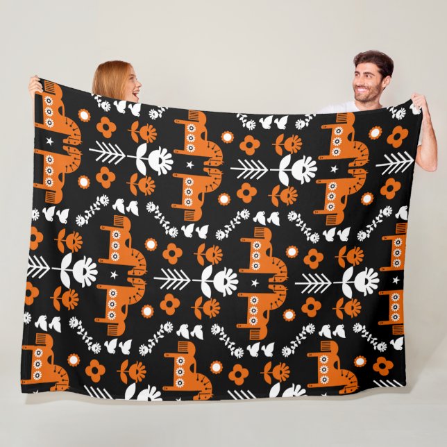 Scandinavian Horse Folk Art Fleece Blanket (In Situ)