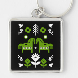 Scandinavian Horse Folk Art Key Ring