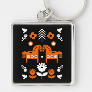 Scandinavian Horse Folk Art Key Ring