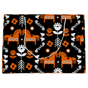 Scandinavian Horse Folk Art Large Gift Bag