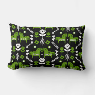 Scandinavian Horse Folk Art Lumbar Cushion