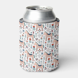 Scandinavian Horse Folk Art Pattern Can Cooler