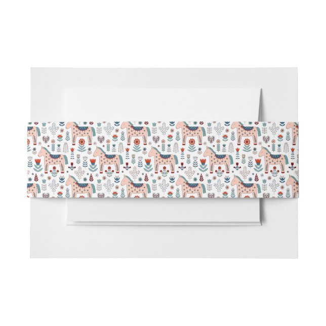 Scandinavian Horse Folk Art Pattern Invitation Belly Band (Front Example)
