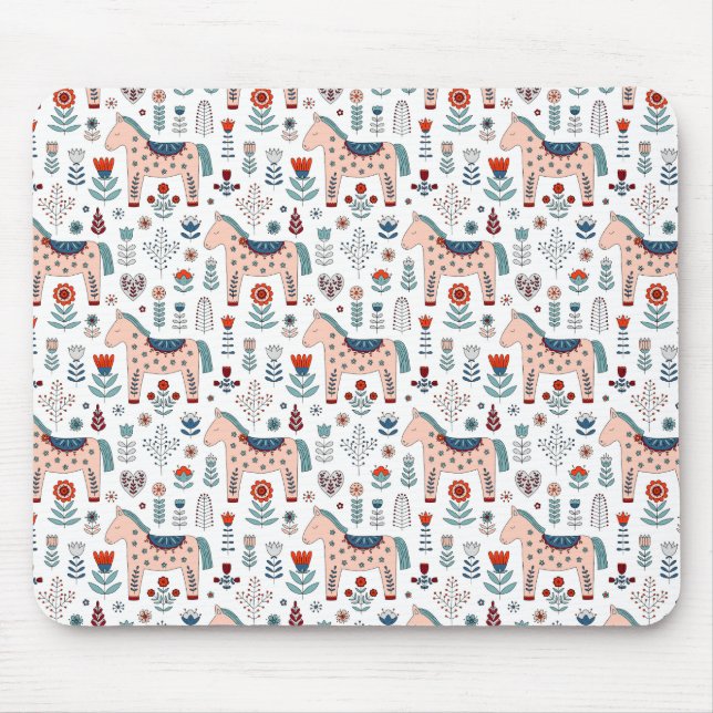 Scandinavian Horse Folk Art Pattern Mouse Pad (Front)