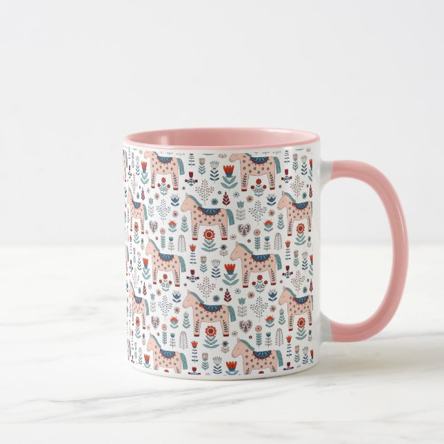 Scandinavian Horse Folk Art Pattern Mug (Right)