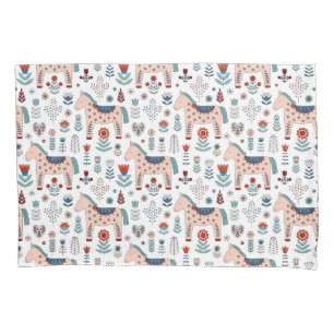 Scandinavian Horse Folk Art Pattern Pillowcase