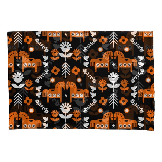 Scandinavian Horse Folk Art Pillowcase (Front)