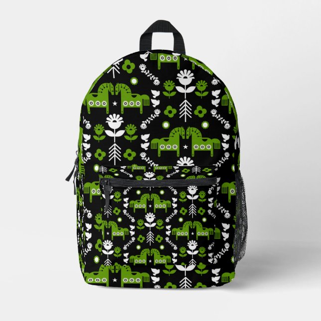 Scandinavian Horse Folk Art Printed Backpack (Front)