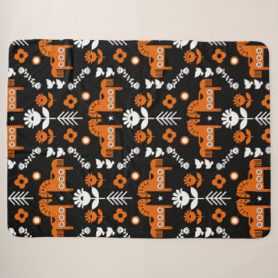 Scandinavian Horse Folk Art Sherpa Blanket