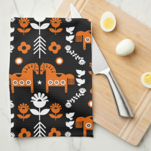 Scandinavian Horse Folk Art Tea Towel