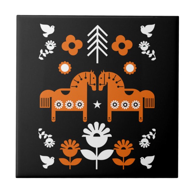 Scandinavian Horse Folk Art Tile (Front)