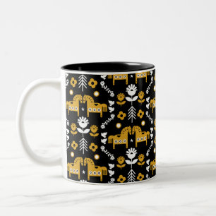 Scandinavian Horse Folk Art Two-Tone Coffee Mug