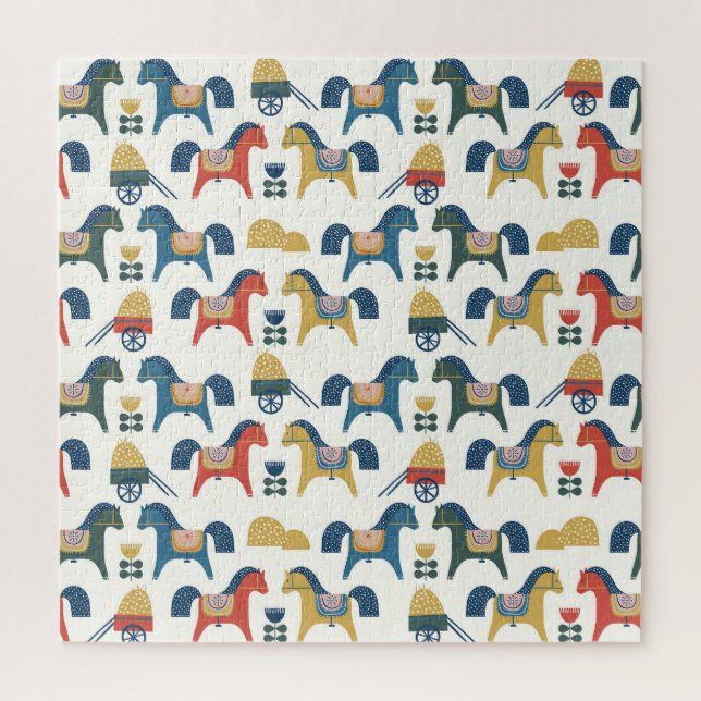 Scandinavian Horses: Colourful Folk Art Jigsaw Puzzle (Vertical)