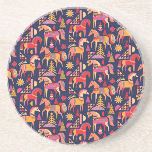 Scandinavian Horses: Decorative Seamless Design Coaster