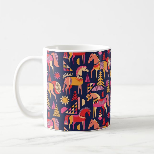 Scandinavian Horses: Decorative Seamless Design Coffee Mug (Left)