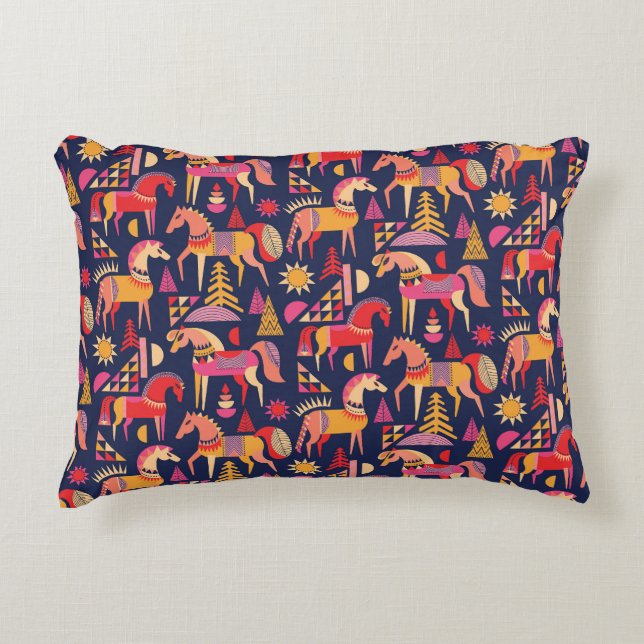 Scandinavian Horses: Decorative Seamless Design Decorative Cushion (Front)