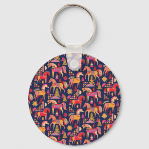 Scandinavian Horses: Decorative Seamless Design Key Ring