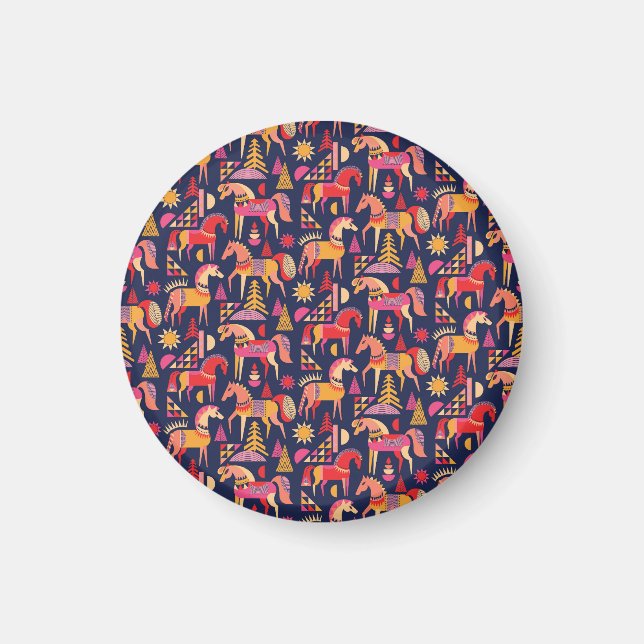 Scandinavian Horses: Decorative Seamless Design Magnet (Front)