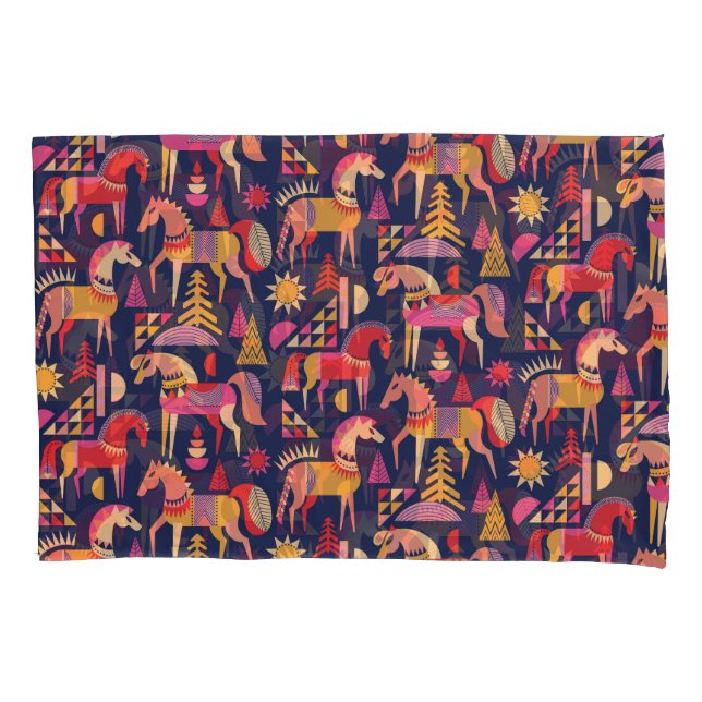 Scandinavian Horses: Decorative Seamless Design Pillowcase (Front)