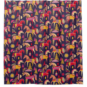 Scandinavian Horses: Decorative Seamless Design Shower Curtain