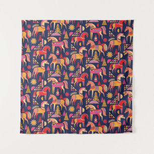 Scandinavian Horses: Decorative Seamless Design Tapestry