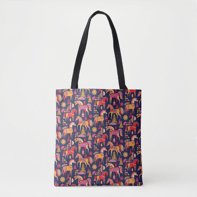 Scandinavian Horses: Decorative Seamless Design Tote Bag (Front)