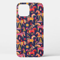 Scandinavian horses pattern seamless design. Decor