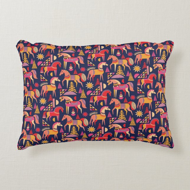 Scandinavian horses pattern seamless design. Decor Decorative Cushion (Front)