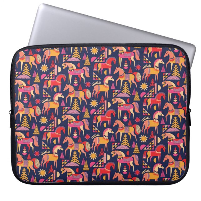 Scandinavian horses pattern seamless design. Decor Laptop Sleeve (Front)