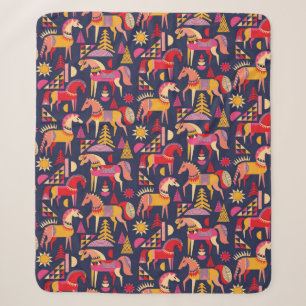 Scandinavian horses pattern seamless design. Decor Sherpa Blanket