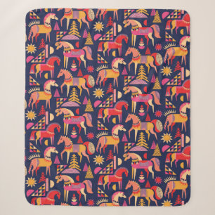 Scandinavian horses pattern seamless design. Decor Sherpa Blanket