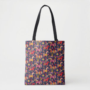 Scandinavian horses pattern seamless design. Decor Tote Bag