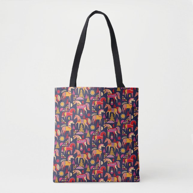 Scandinavian horses pattern seamless design. Decor Tote Bag (Front)