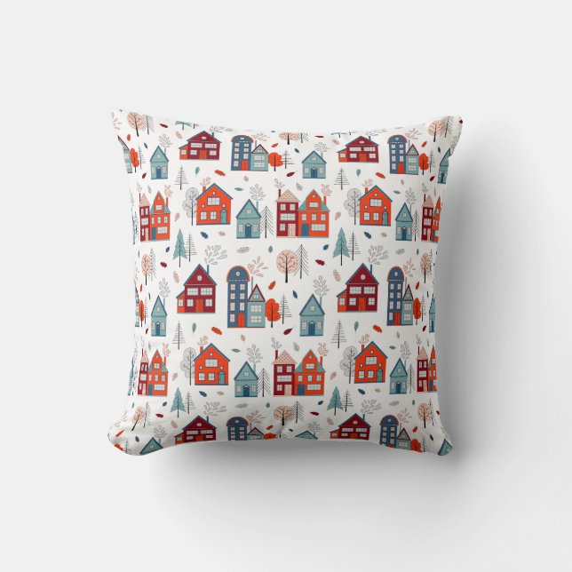 Scandinavian House Folk Art Pattern Cushion (Front)
